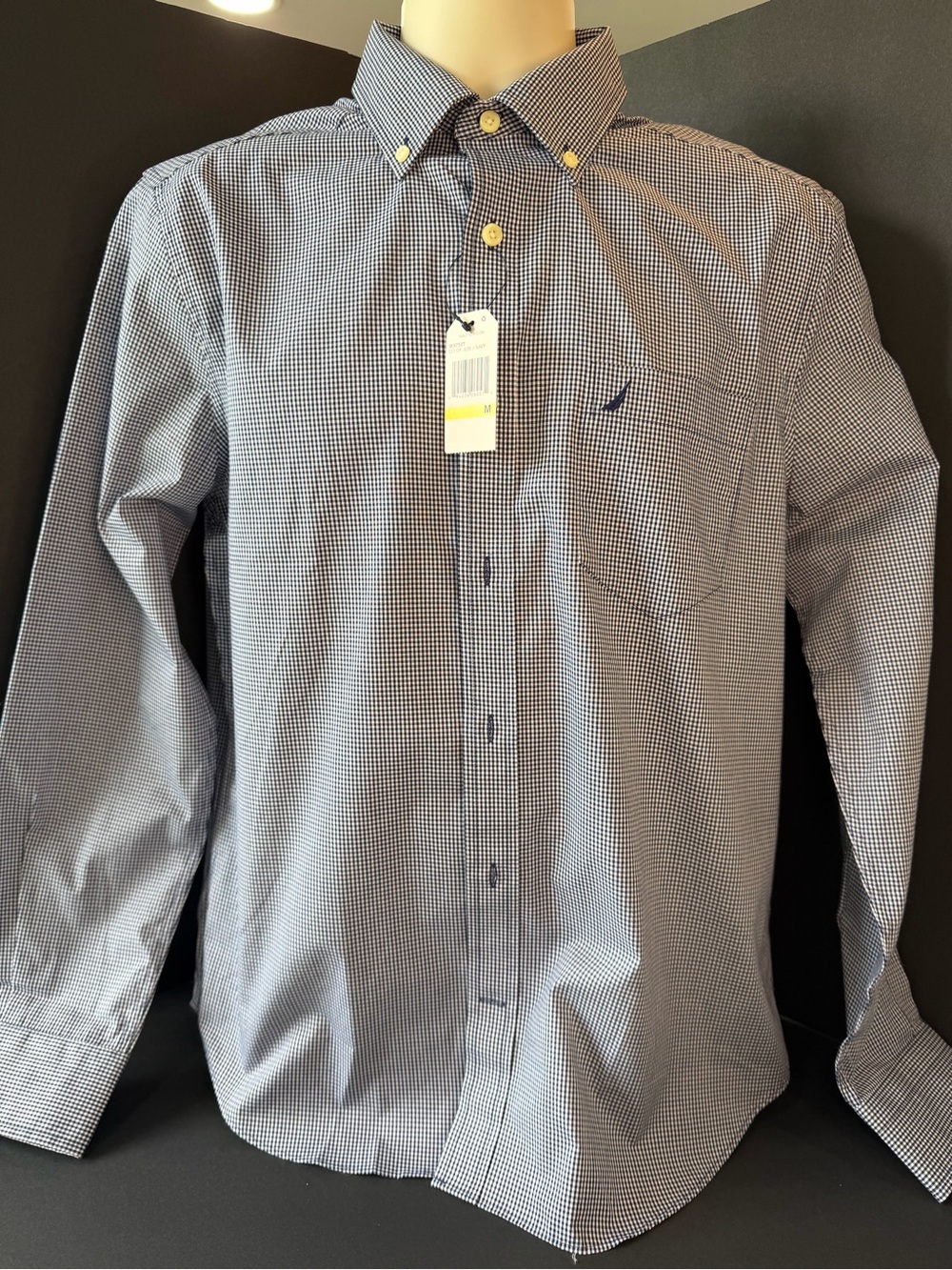 Nautica Men's Navy and White Micro-Check Button-Down Shirt